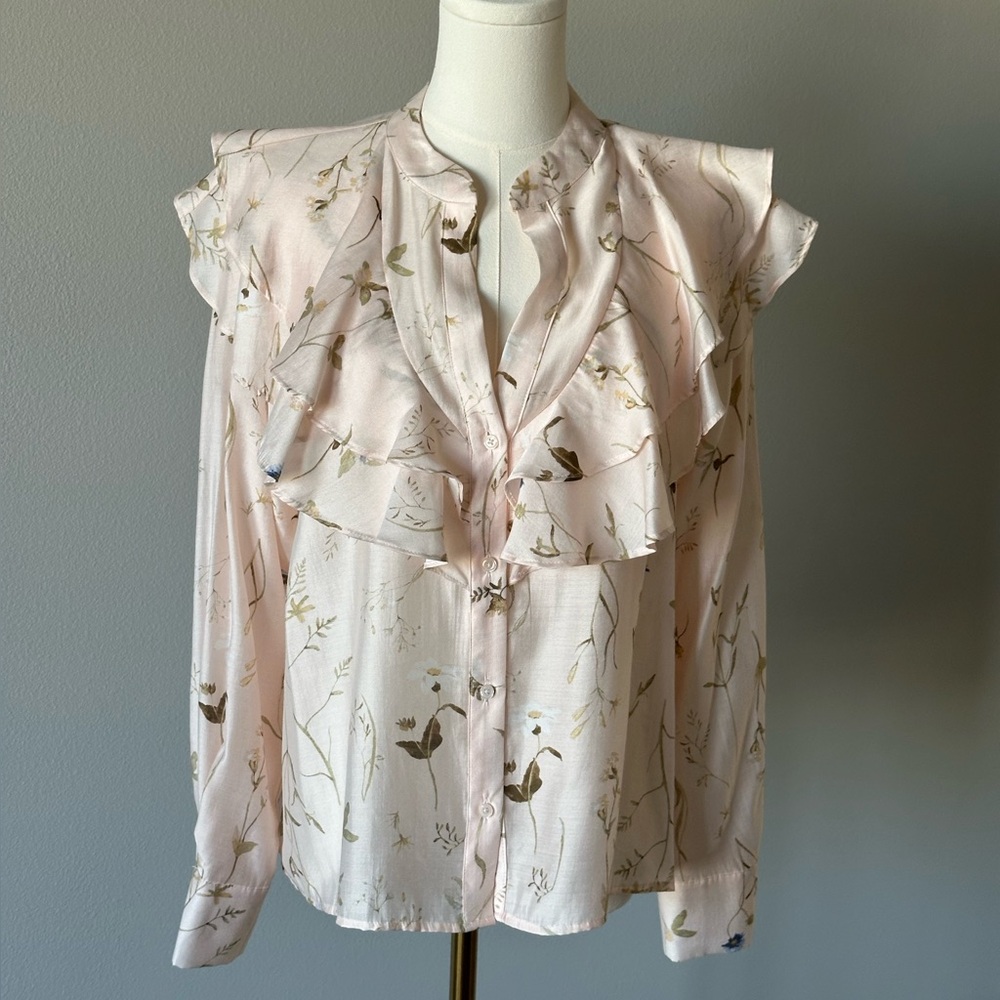 H&M Flounced Floral Peach 🍑 Ruffle Blouse. - Picture 2 of 11
